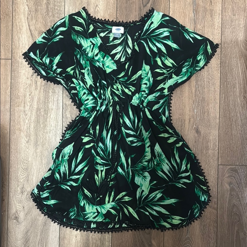 Old Navy Black and Green Leaf Print Swim Coverup